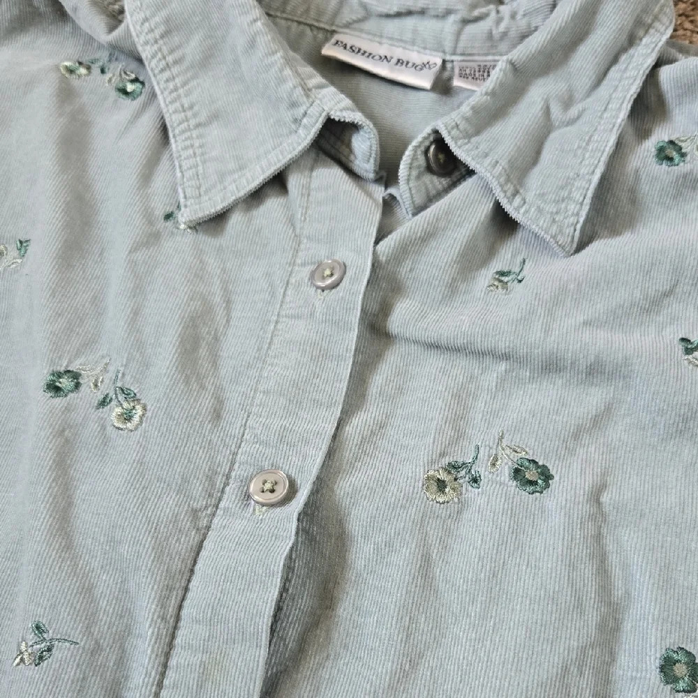 Vintage 90's Fashion Bug Light Green Corduroy Shirt Plus Size 22/24W - Picture 3 of 7
